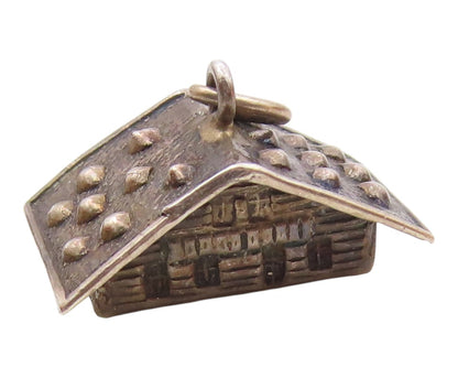 925 Sterling Silver  Vintage Dark Tone Cottage House Motif Pendant  PT18460