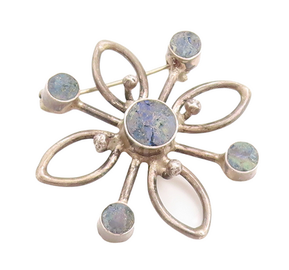 925 Sterling Silver Vintage Brooch Pin Designer Gemstone Cutout Flower  BP11422