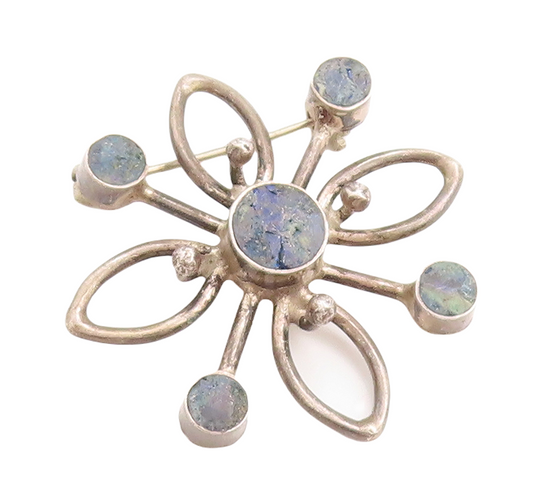 925 Sterling Silver Vintage Brooch Pin Designer Gemstone Cutout Flower  BP11422