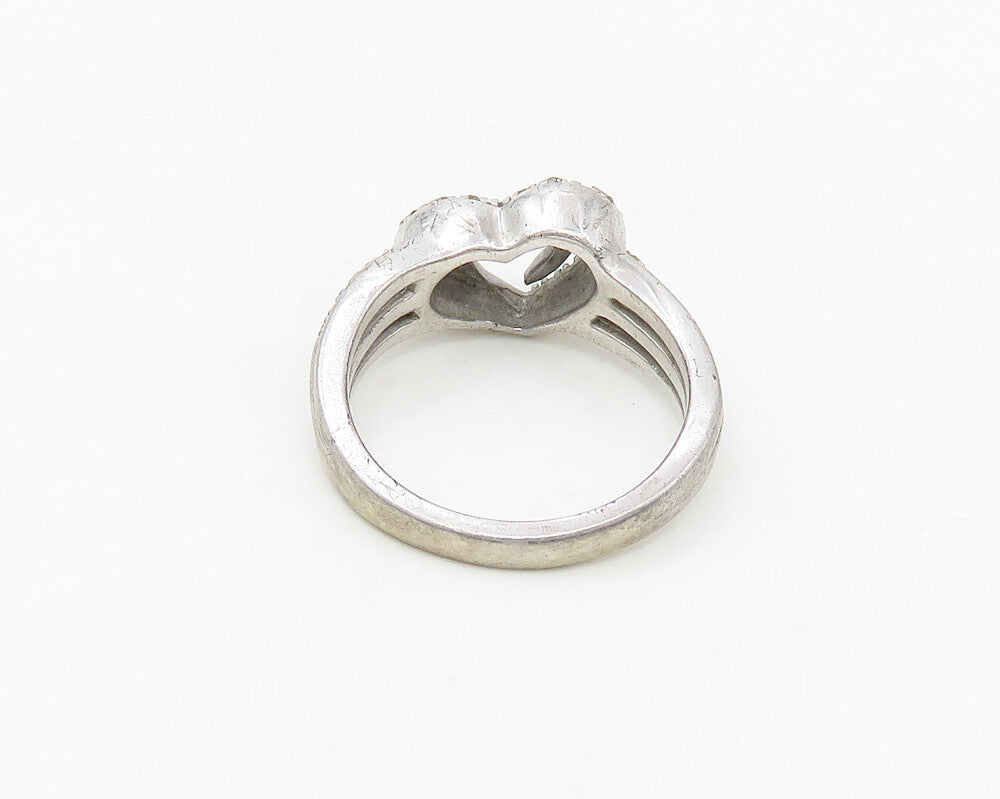 925 Sterling Silver  Vintage Genuine Diamonds Heart Band Ring Sz 7  RG18761