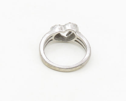 925 Sterling Silver  Vintage Genuine Diamonds Heart Band Ring Sz 7  RG18761