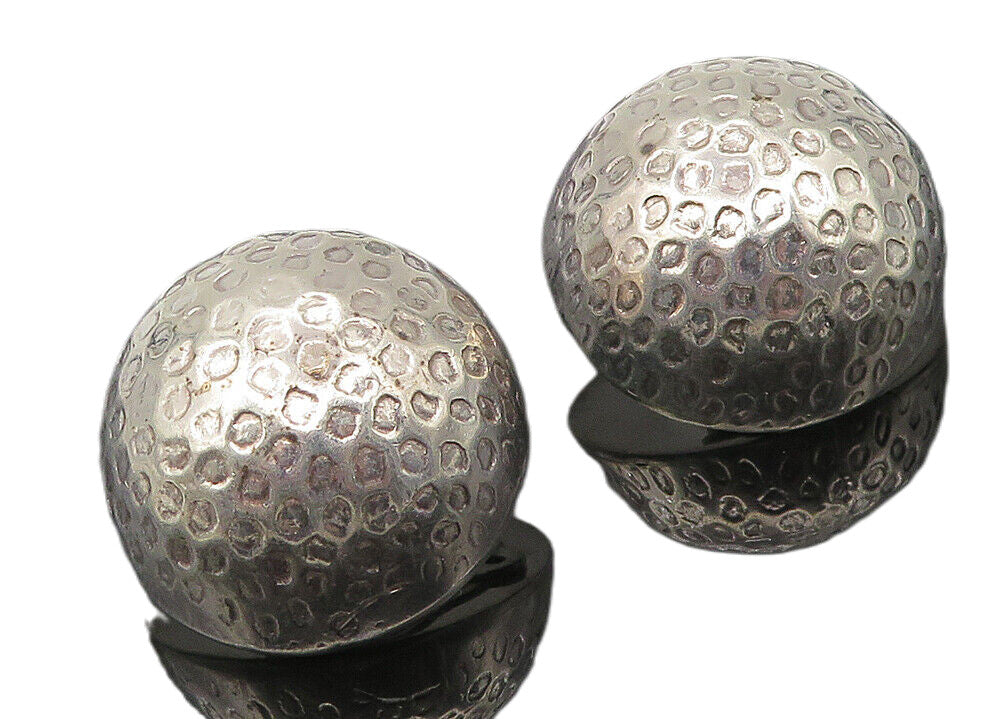 MEXICO 925 Silver  Vintage Spotted Hollow Dome Non Pierce Earrings  EG5648