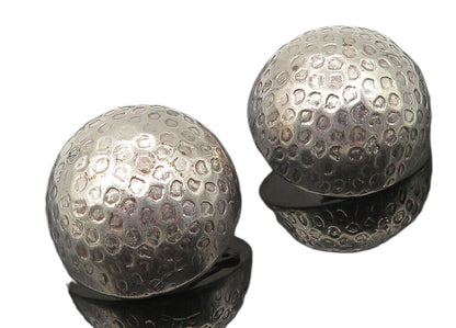 MEXICO 925 Silver  Vintage Spotted Hollow Dome Non Pierce Earrings  EG5648