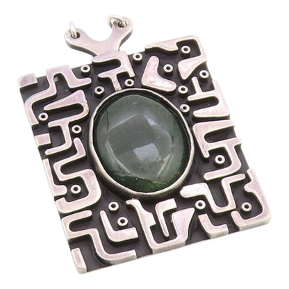925 Sterling Silver Vintage Pendant LOS BALLESTEROS Oval Gemstone HEAVY  PT26359