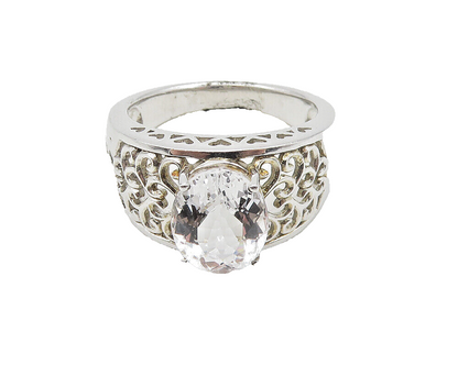 925 Sterling Silver  Faceted Topaz Swirl Cutout Band Ring Sz 7.5  RG10173
