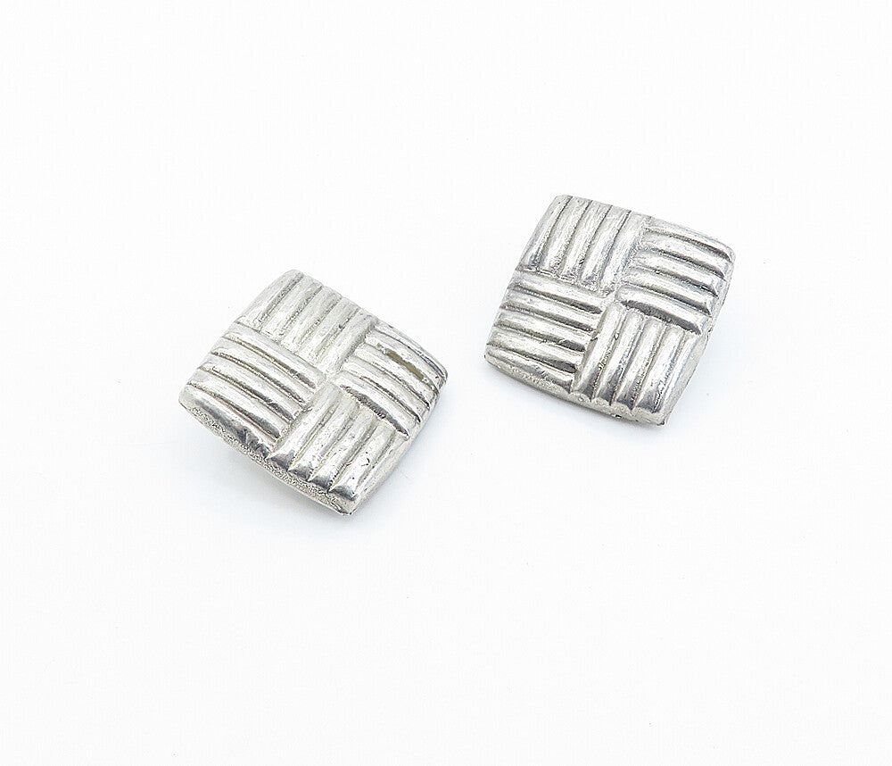 925 Sterling Silver  Vintage Basket Weave Square Non Pierce Earrings  EG2059