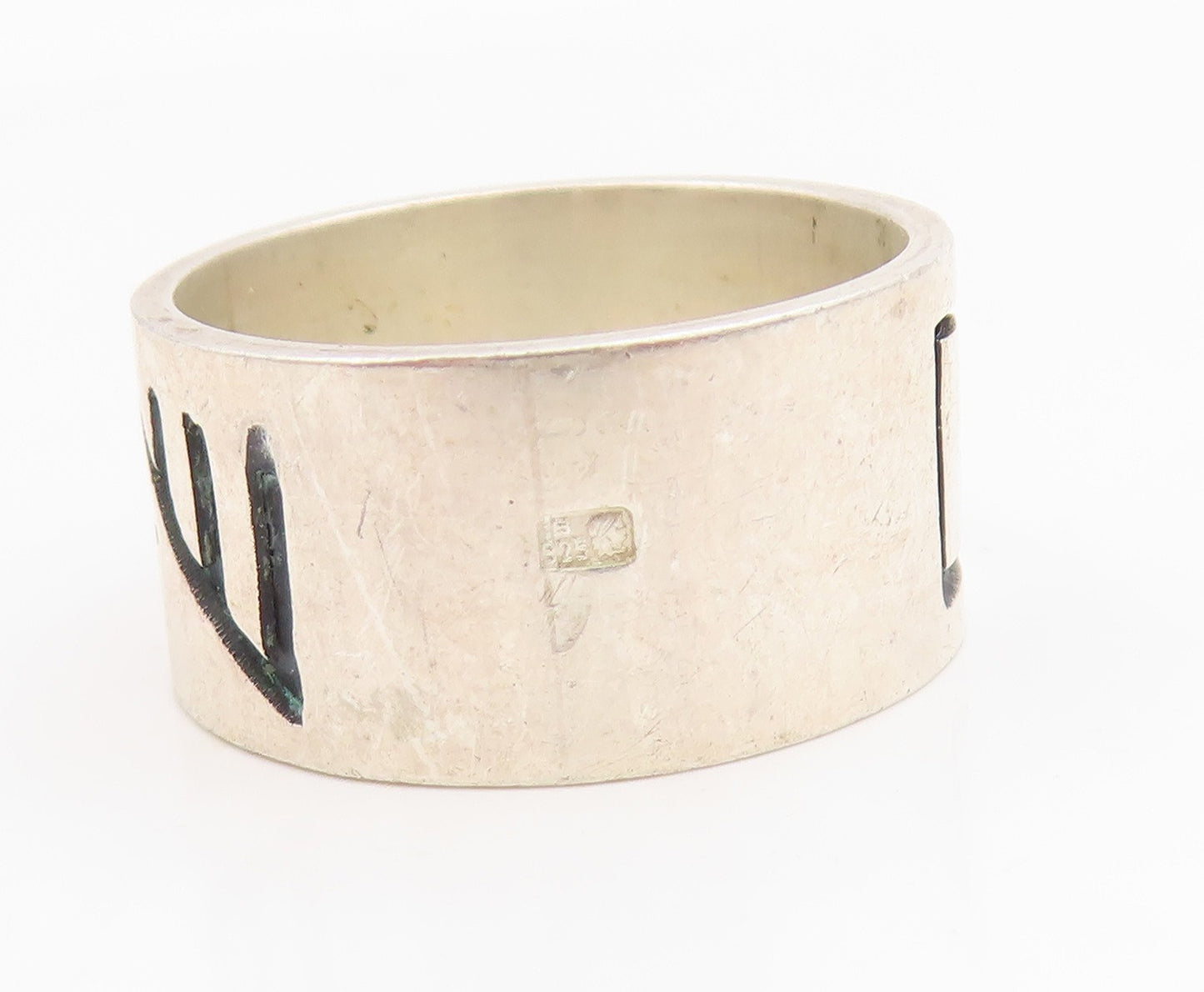 925 Sterling Silver Vintage Ring POLAND Geometric Symbol Wide Band Sz 7 RG34861