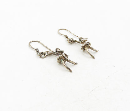 925 Sterling Silver  Vintage Petite Ballet Dancer Motif Dangle Earrings EG4884