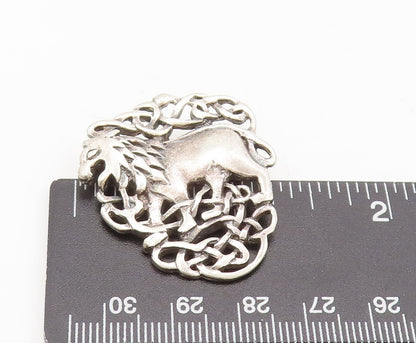 925 Sterling Silver  Vintage Antique Lion Royal Crest Brooch Pin  BP10438