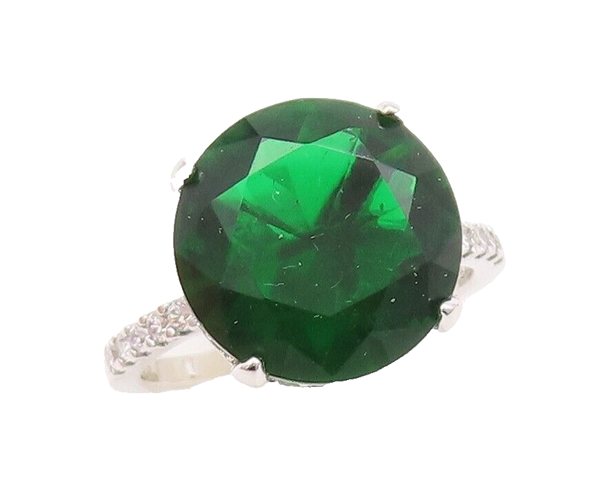 925 Sterling Silver Vintage Ring Minimalist Round Green Halo CZ  Sz 7.5 RG29517