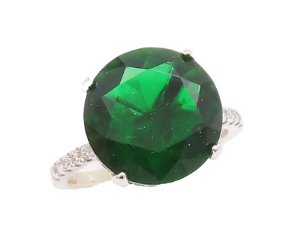 925 Sterling Silver Vintage Ring Minimalist Round Green Halo CZ  Sz 7.5 RG29517