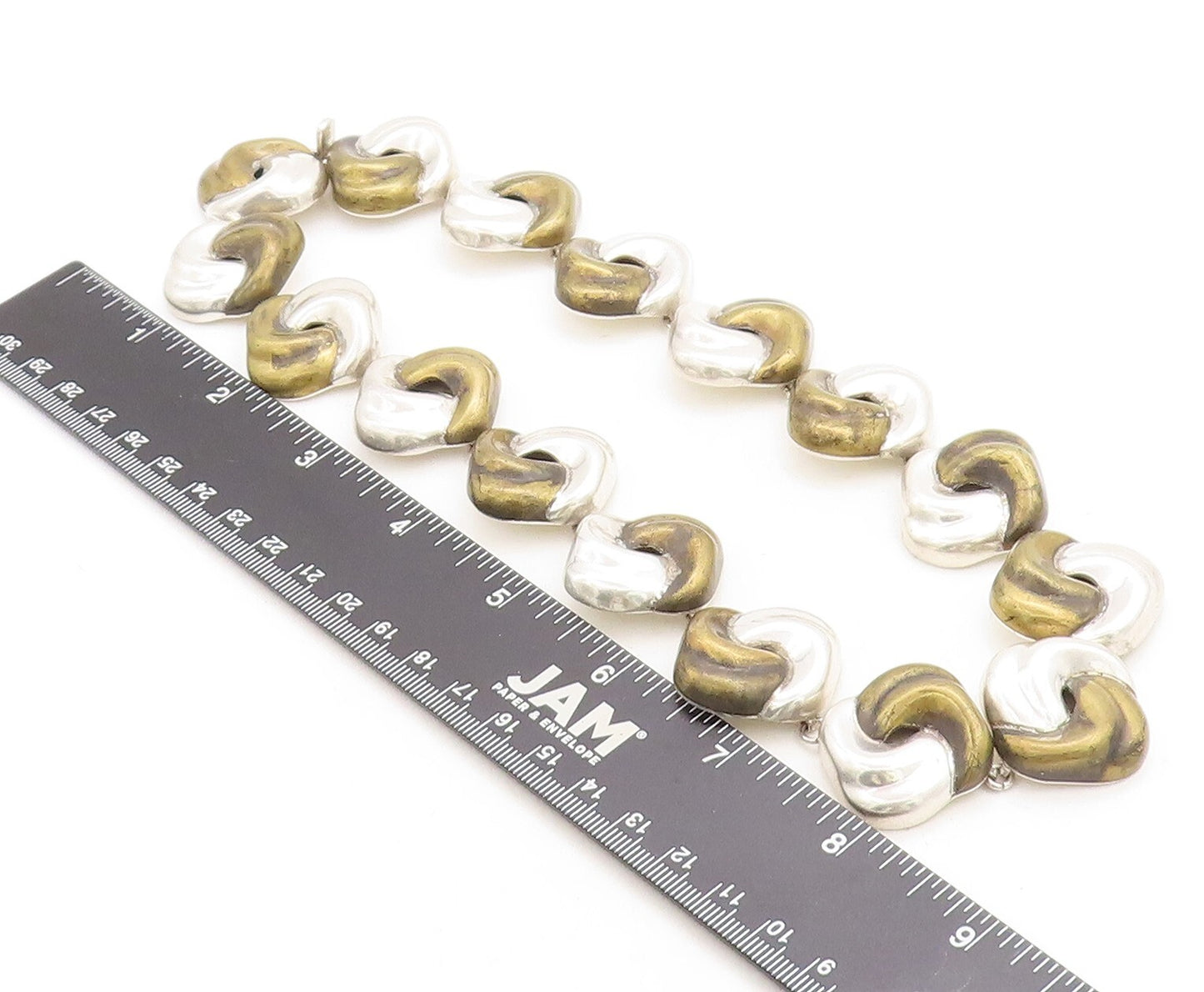 MEXICO 925 Sterling Silver  Vintage Two Tone Swirl Link Chain Necklace  NE1664