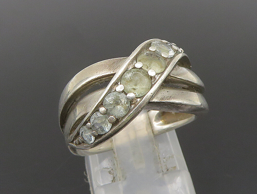 925 Sterling Silver  Vintage Open Crisscross Quartz Band Ring Sz 7  RG24501