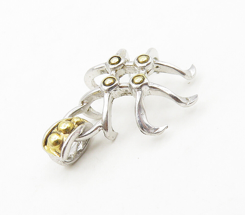 925 Sterling Silver  Vintage Shiny Petite Two Tone Design Pendant  PT12113