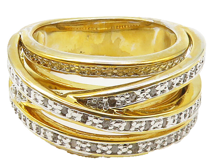 925 Sterling Silver  Genuine Diamonds Gold Plated Split Band Ring Sz 7 RG15537