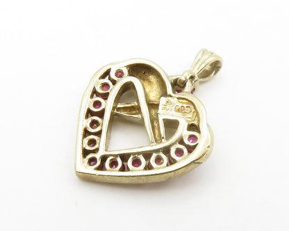 925 Sterling Silver  Shiny Ruby Gold Plated Open Love Heart Pendant  PT11504