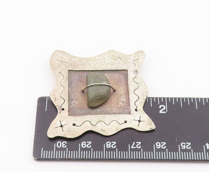 J. BENINATO 925 Silver  Vintage Wire Wrapped Stone Framed Brooch Pin  BP3668