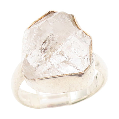 925 Sterling Silver Vintage Ring Modernist Quartz Solitaire Band  Sz 7  RG34608