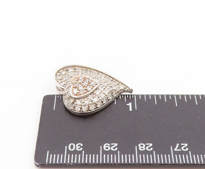 925 Sterling Silver Vintage Pendant Cluster CZ Double Love Heart Charm  PT25821