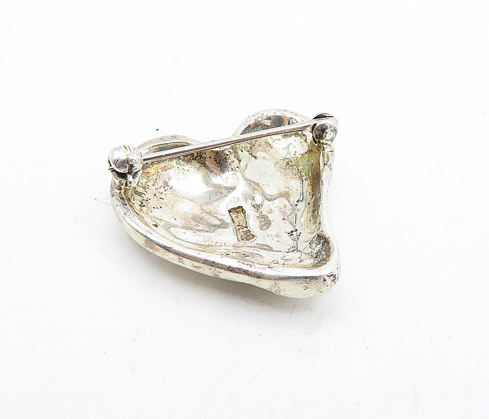925 Sterling Silver  Vintage Shiny Smooth Love Heart Motif Brooch Pin  BP1425