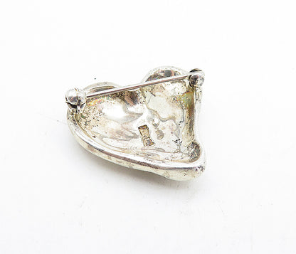 925 Sterling Silver  Vintage Shiny Smooth Love Heart Motif Brooch Pin  BP1425