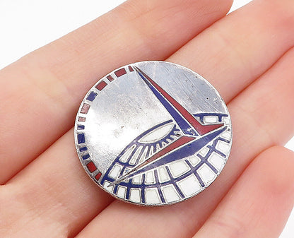 LEVELLE & CO. 925 Silver  Vintage Enamel Coated Design Round Brooch Pin BP1199
