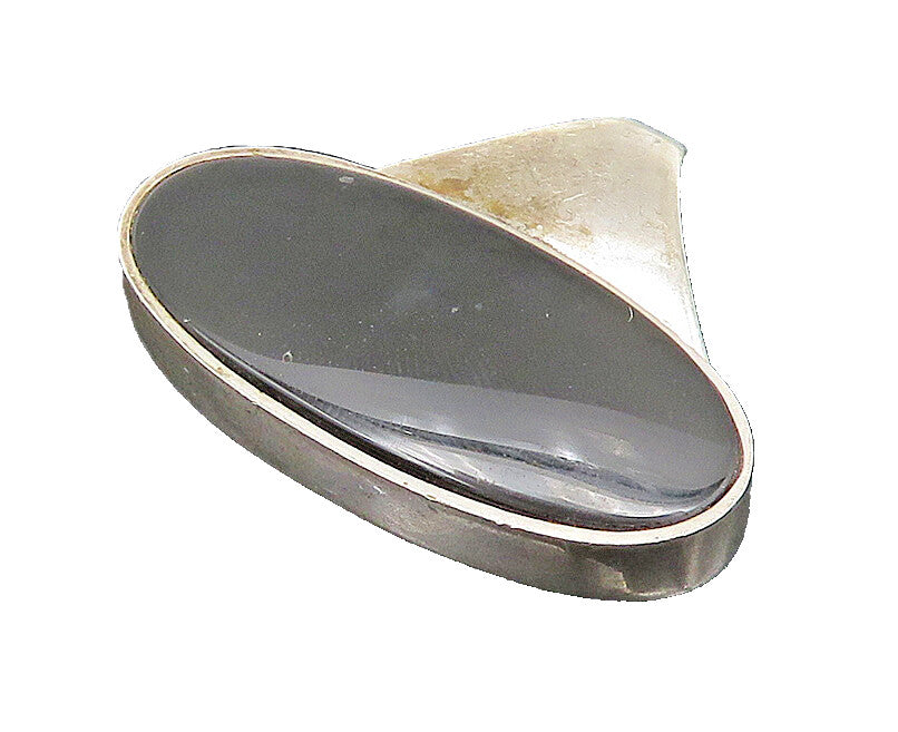EUROPEAN 925 Sterling Silver  Vintage Black Onyx Oval Smooth Pendant  PT19637
