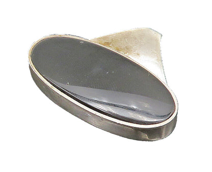EUROPEAN 925 Sterling Silver  Vintage Black Onyx Oval Smooth Pendant  PT19637