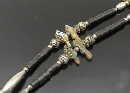 SOUTHWESTERN 925 Silver Vintage Black Onyx & Mother Of Pearl Necklace NE3430