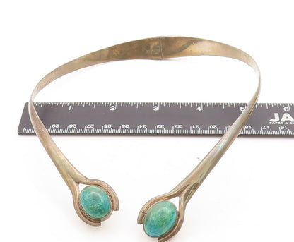 MEXICO 925 Silver Vintage Cabochon Cut Chrysocolla Collar Necklace NE1393