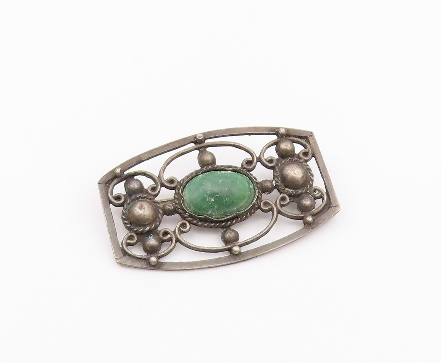 MEXICO 925 Sterling Silver Vintage Antique Real Jasper Swirl Brooch Pin  BP6301
