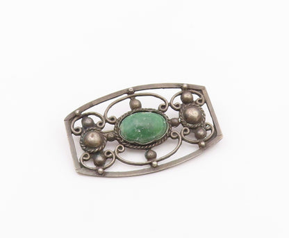 MEXICO 925 Sterling Silver Vintage Antique Real Jasper Swirl Brooch Pin  BP6301