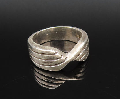MEXICO 925 Silver  Vintage Etched Lines Twisted Band Ring Sz 7.75  RG26117