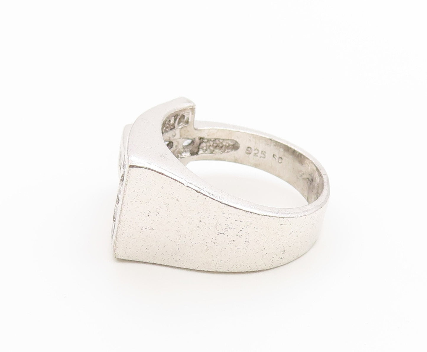 925 Sterling Silver Vintage Ring Classic CZ Geometric Wide Band  Sz 12  RG36929