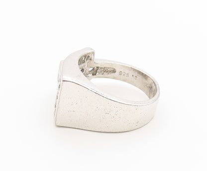 925 Sterling Silver Vintage Ring Classic CZ Geometric Wide Band  Sz 12  RG36929