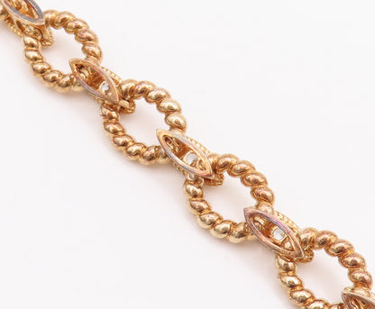 925 Sterling Silver Vintage Bracelet Gold Plated Rope Rings Carved CZ  BT10504