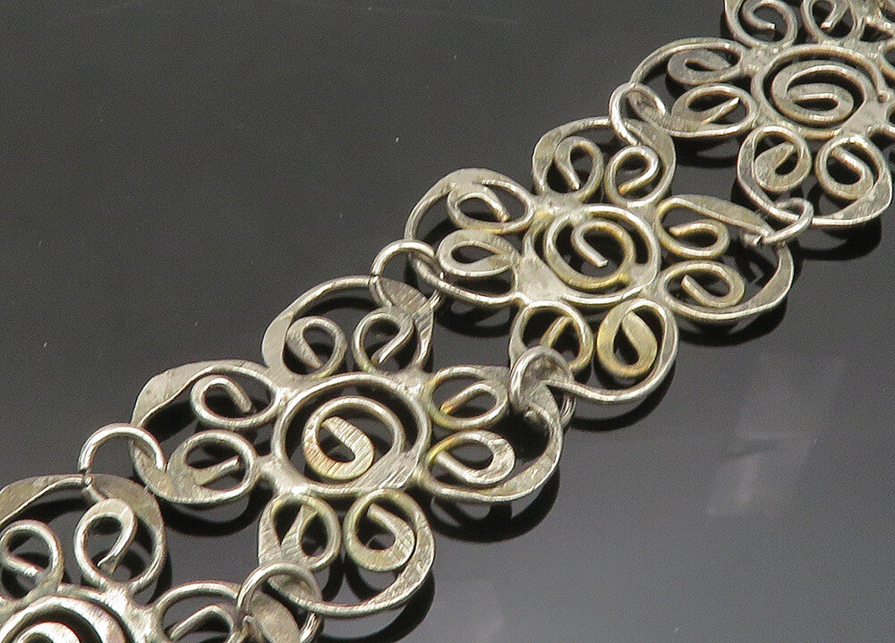 925 Sterling Silver  Vintage Dark Tone Spiral Flower Chain Necklace  NE3311