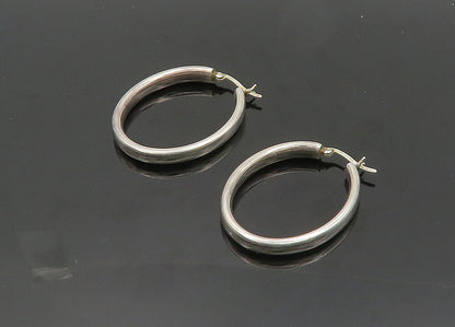 925 Sterling Silver  Vintage Shiny Polished Smooth Oval Hoop Earrings  EG9903