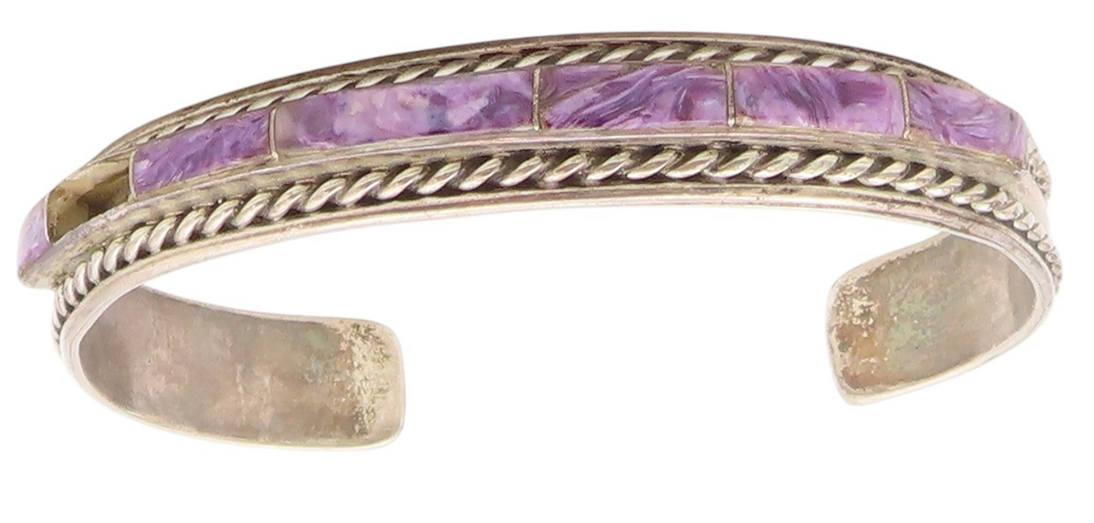 YAZZIE NAVAJO 925 Silver  Vintage Multi Charoite Braided Cuff Bracelet  BT9538