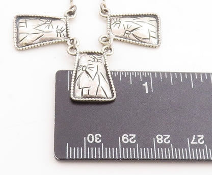 925 Sterling Silver  Vintage Etched Stick Figures Shiny Chain Necklace  NE1987