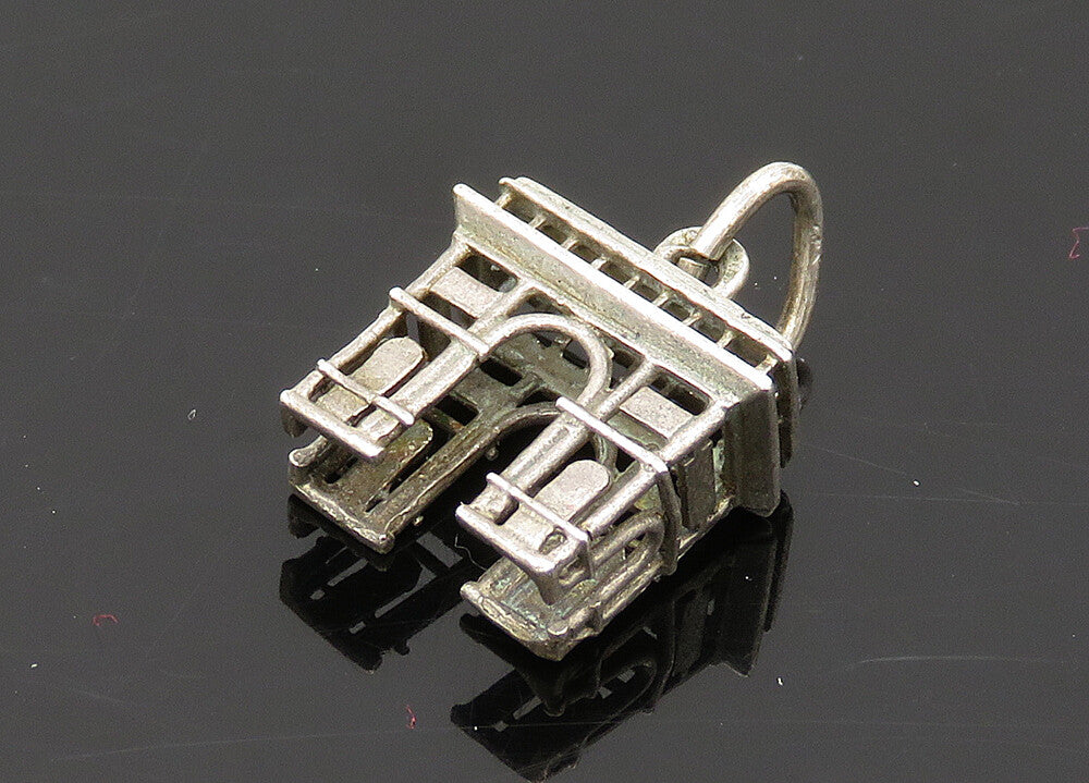 925 Sterling Silver  Vintage Petite Dark Tone Arch Landmark Pendant  PT16409