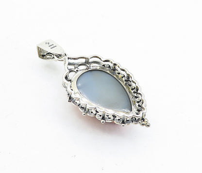 925 Sterling Silver  Vintage Druzy Stone Shiny Swirl Drop Pendant  PT3444