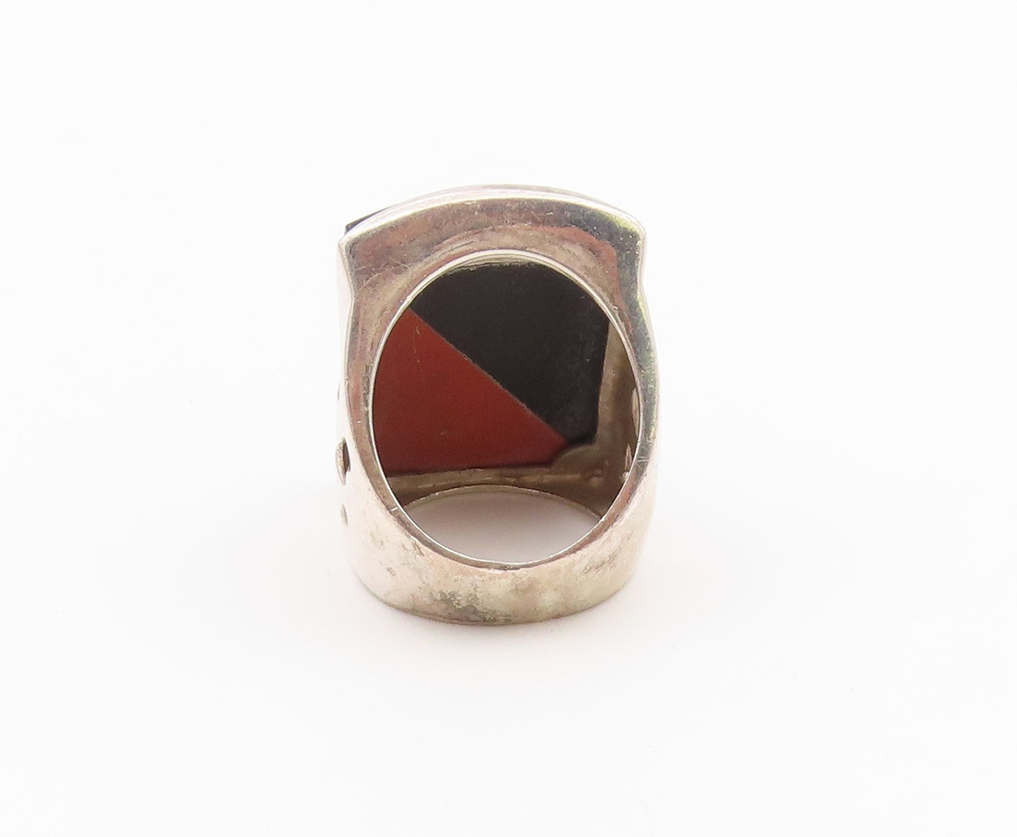 925 Sterling Silver Vintage Ring Faceted Black Onyx & Jasper Band  Sz 6  RG36606