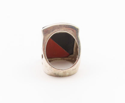 925 Sterling Silver Vintage Ring Faceted Black Onyx & Jasper Band  Sz 6  RG36606