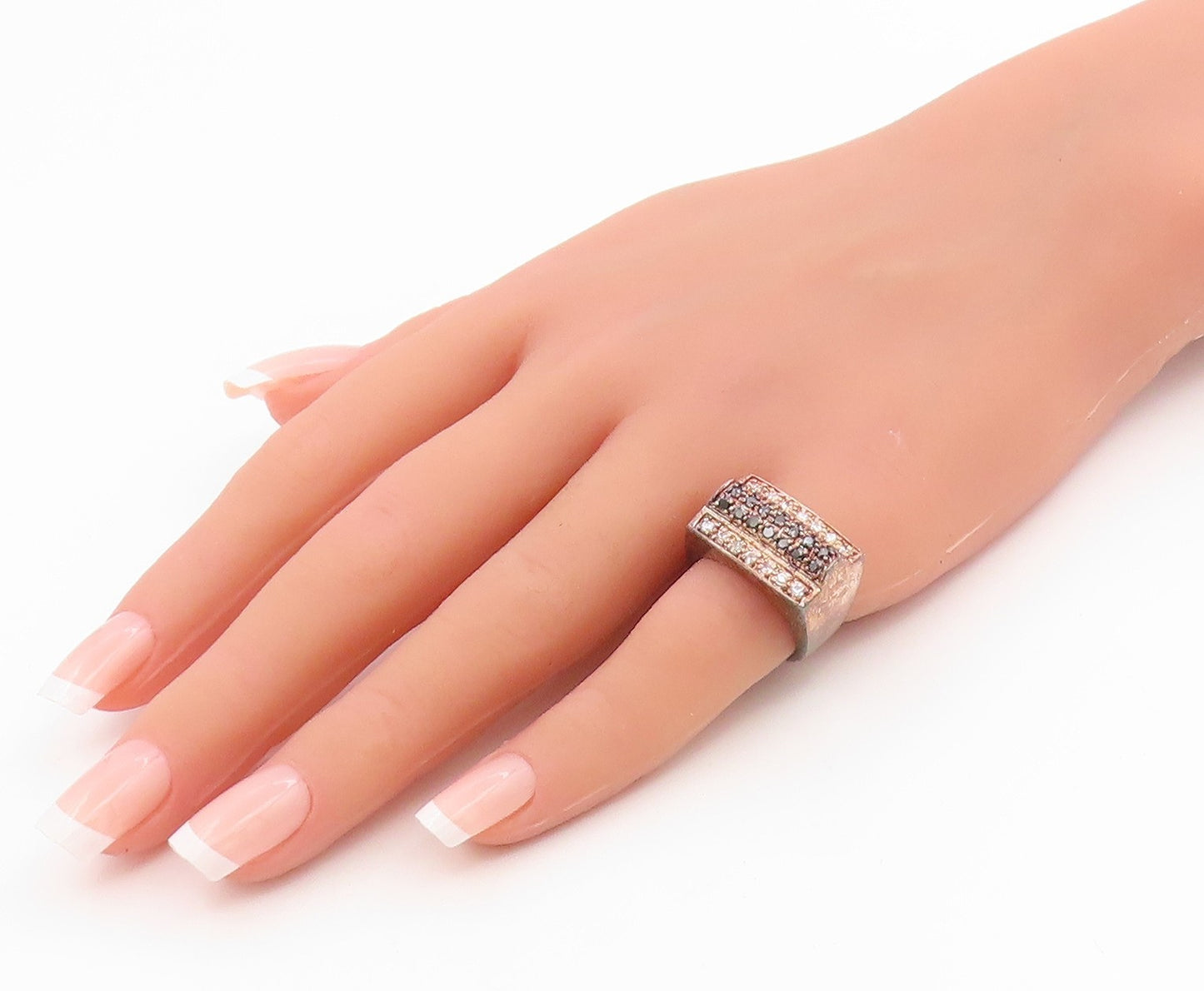925 Sterling Silver Vintage Ring Spinel & CZ Geometric Pave Band  Sz 6  RG35924