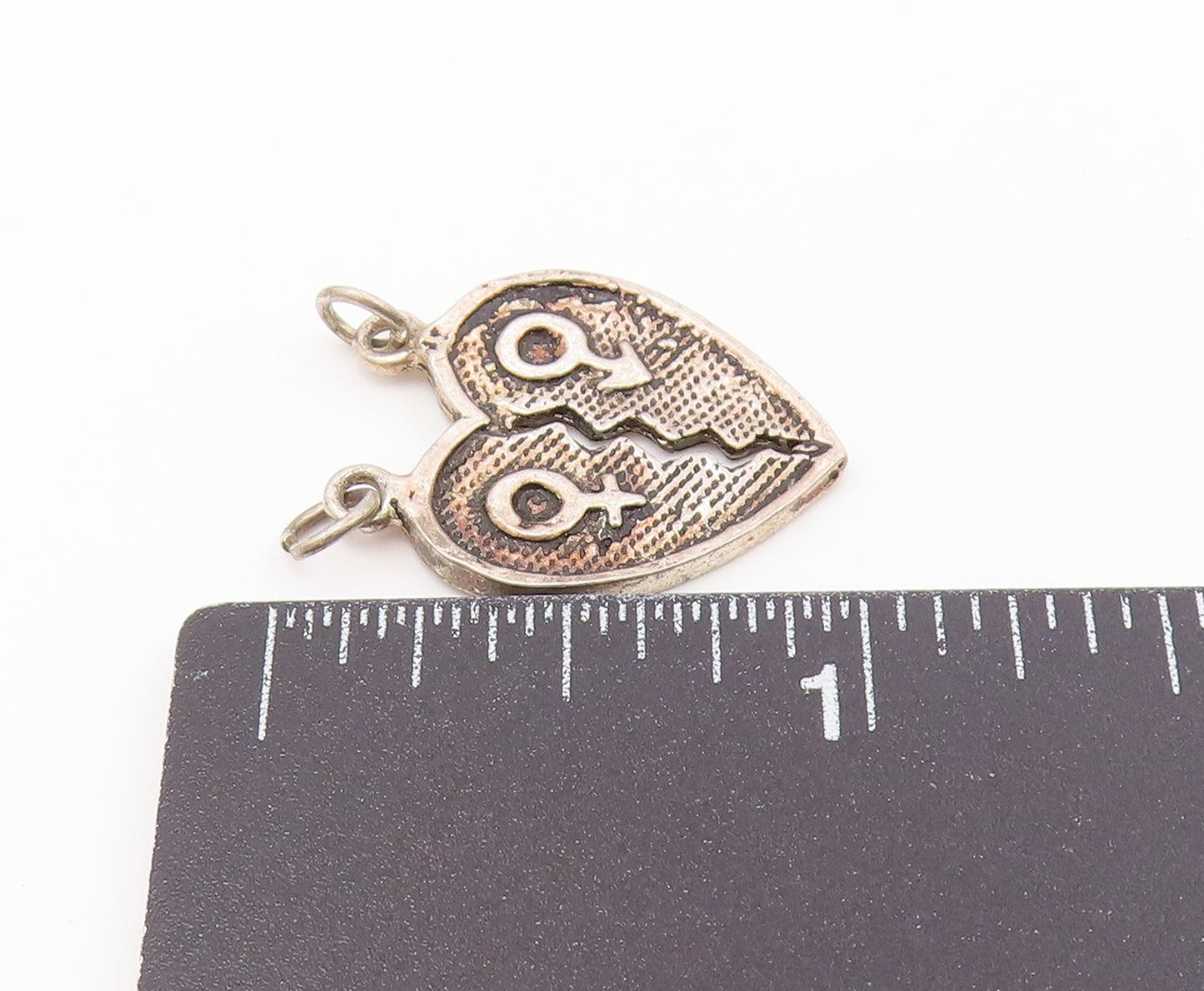 925 Sterling Silver  Vintage Male & Female Symbol Broken Heart Pendant PT18749