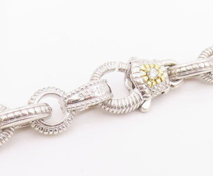 18k Gold & 925 Sterling Silver Vintage Necklace JUDITH RIPKA CZ Chain  NE4852