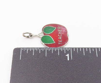 925 Sterling Silver  Vintage Enamel Teacher Apple Drop Pendant  PT16399