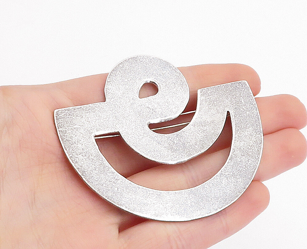 MEXICO 925 Sterling Silver  Vintage Shiny Smooth Open Design Brooch Pin BP1667
