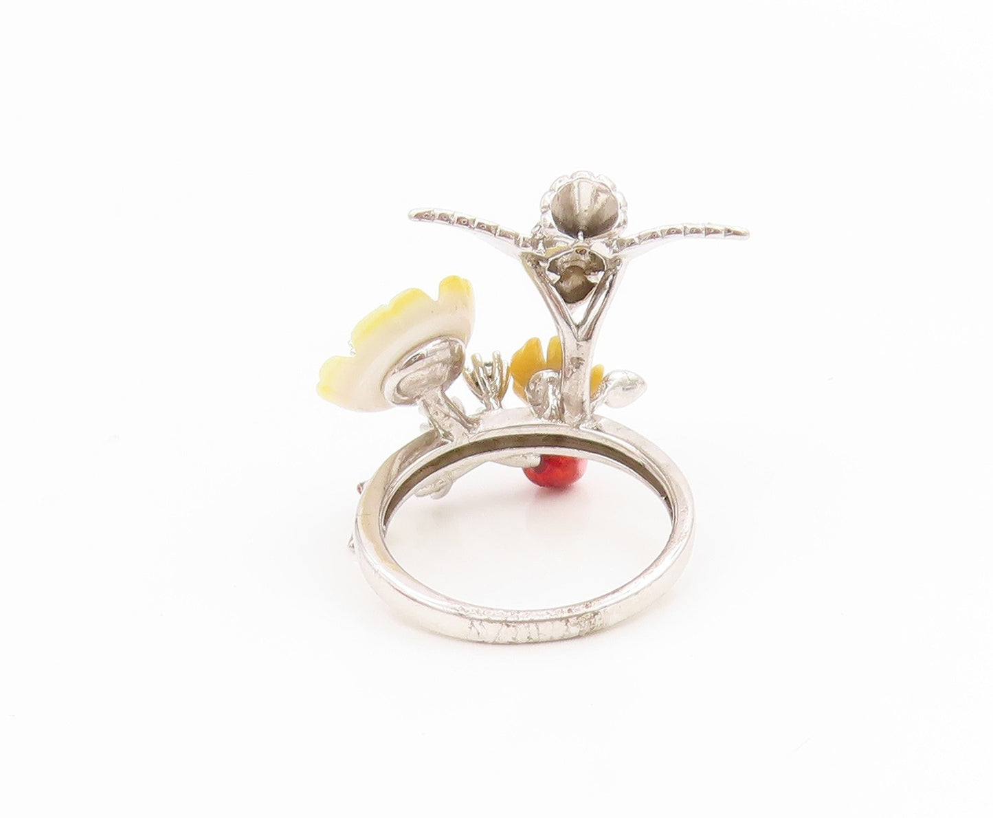 925 Sterling Silver Vintage Ring Round CZ Hummingbird Floral Band  Sz 7  RG34526